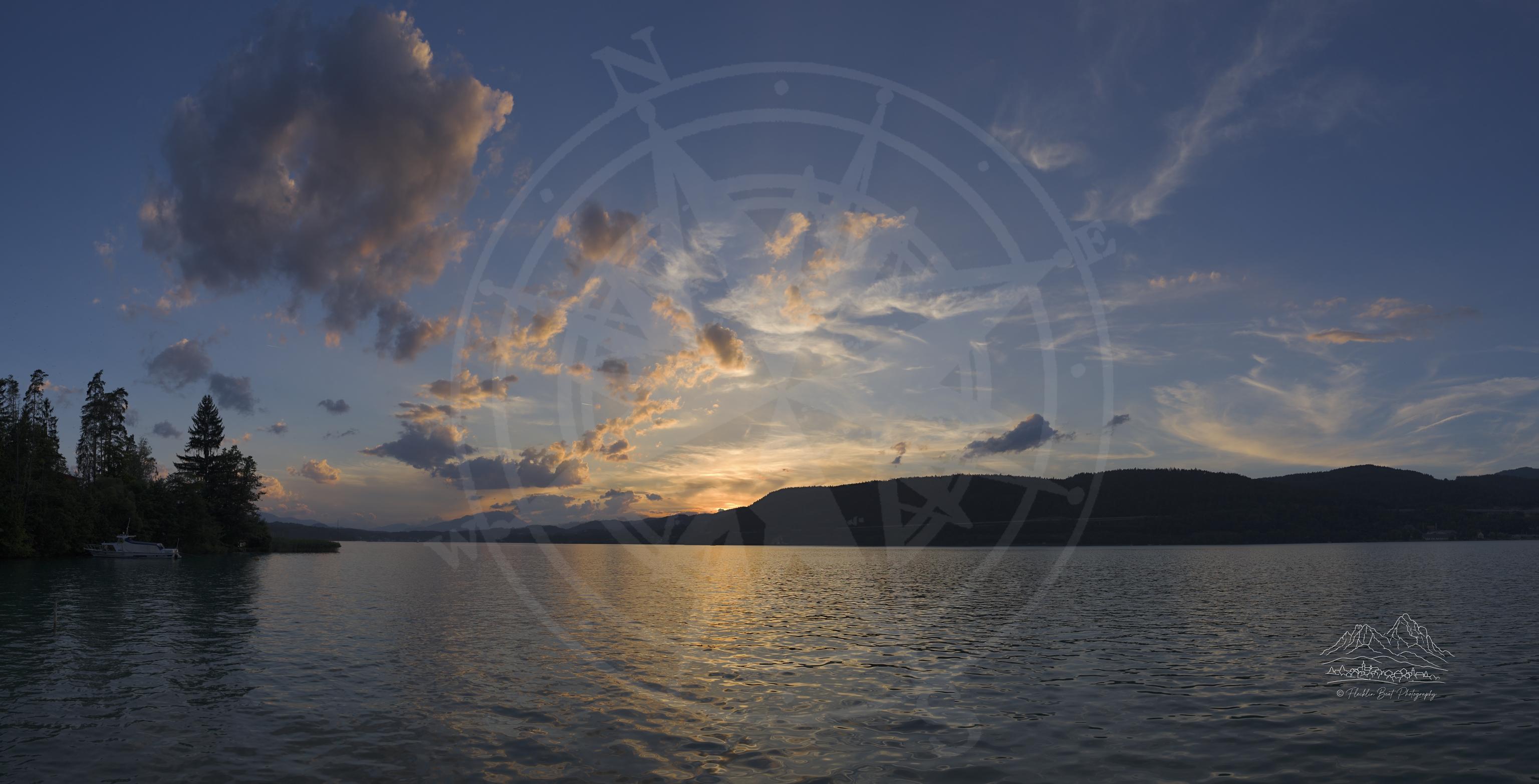 Panoramic Sunset Over Lake Wörthersee from Süduferstraße, Tratten, Carinthia