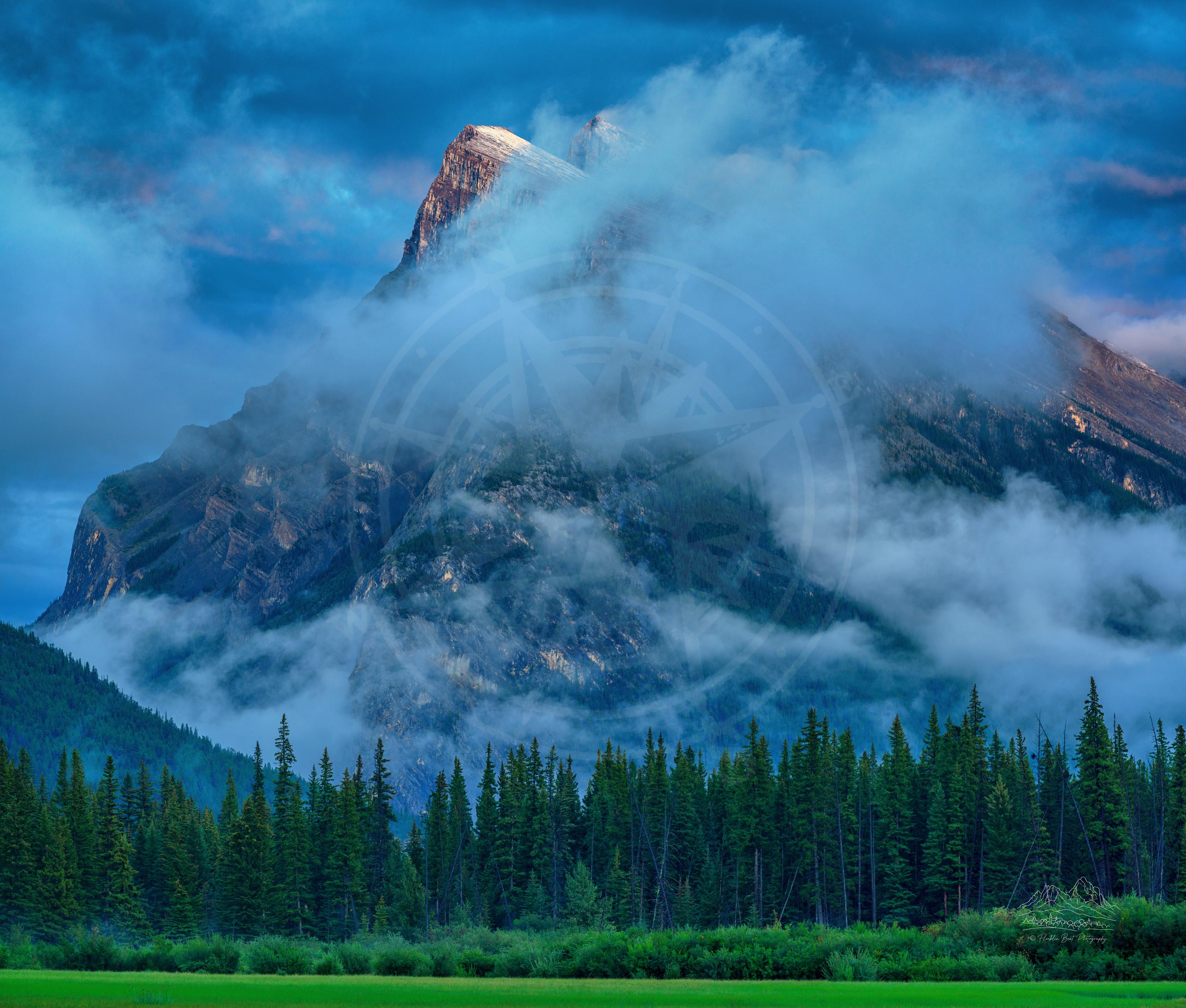 Panoramic summer landscape of Vermilion Lakes Drive in Alberta, Canada