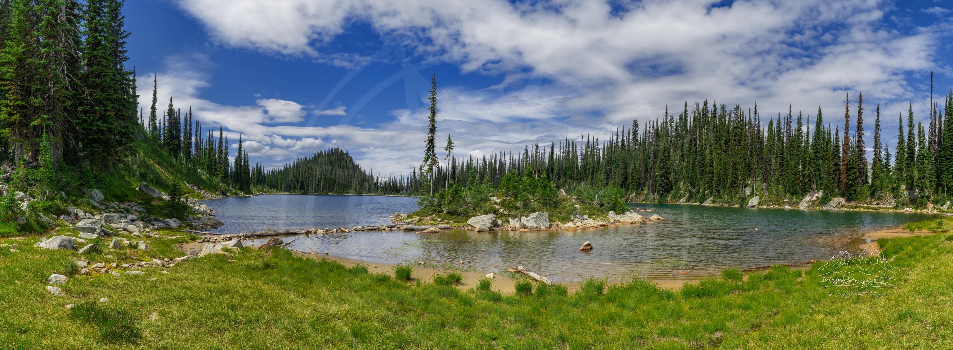 Panoramic Summer View of Eva Lake Trail Overlook in British Columbia