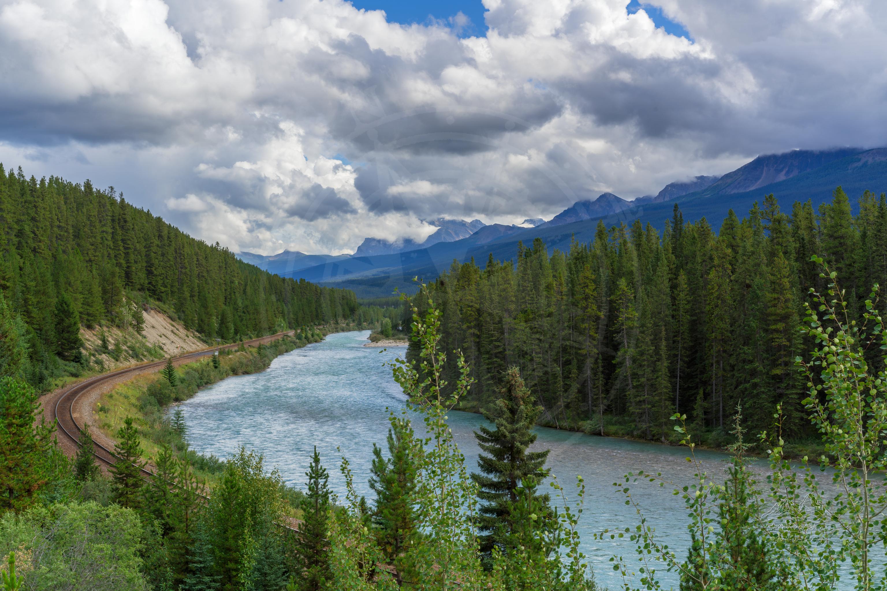 Panoramic River Landscape on Johnson Lake Road, Anthracite, Alberta