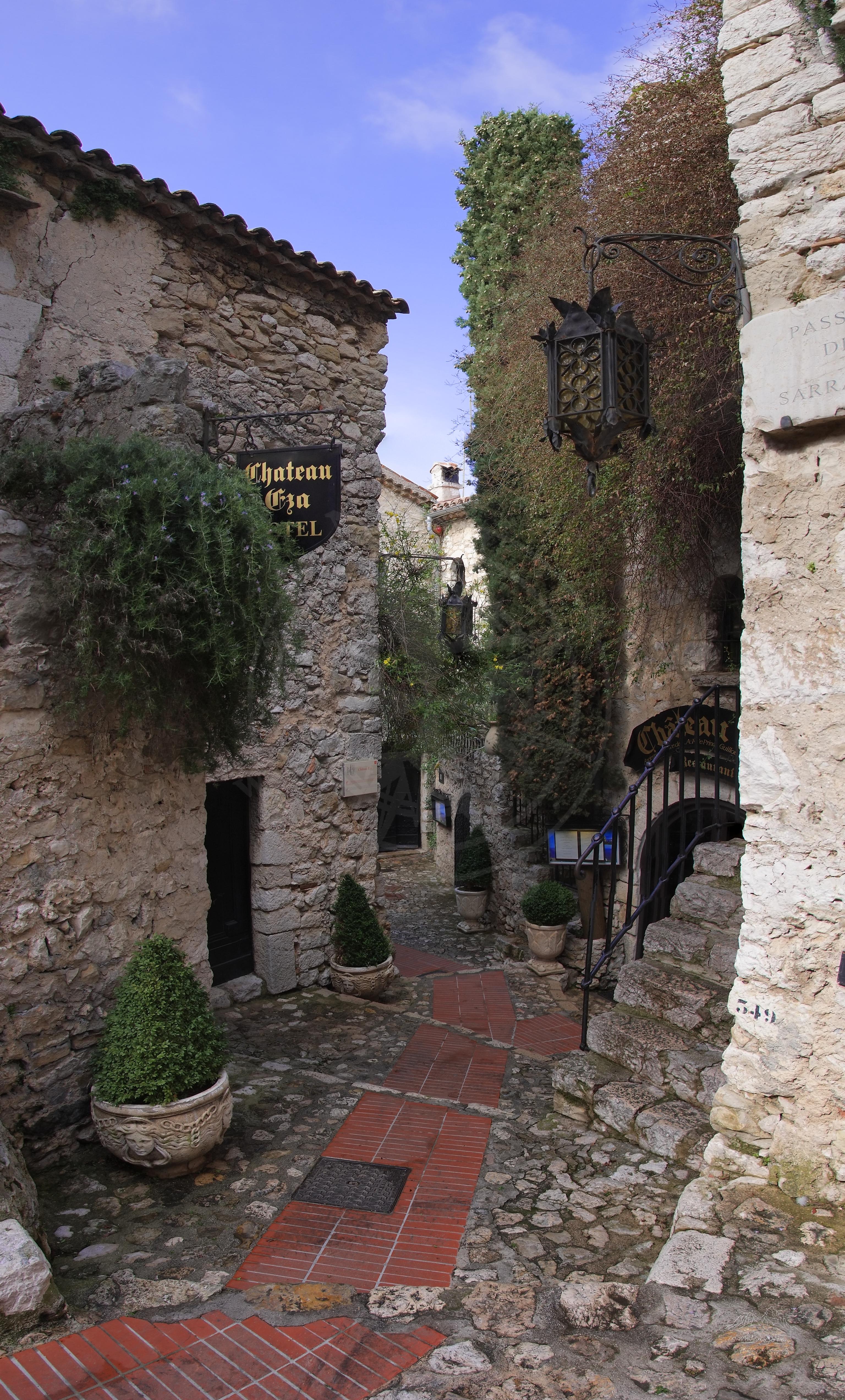 Panoramic View of Historic Village in Èze-Bord-de-Mer, Côte d'Azur in Spring