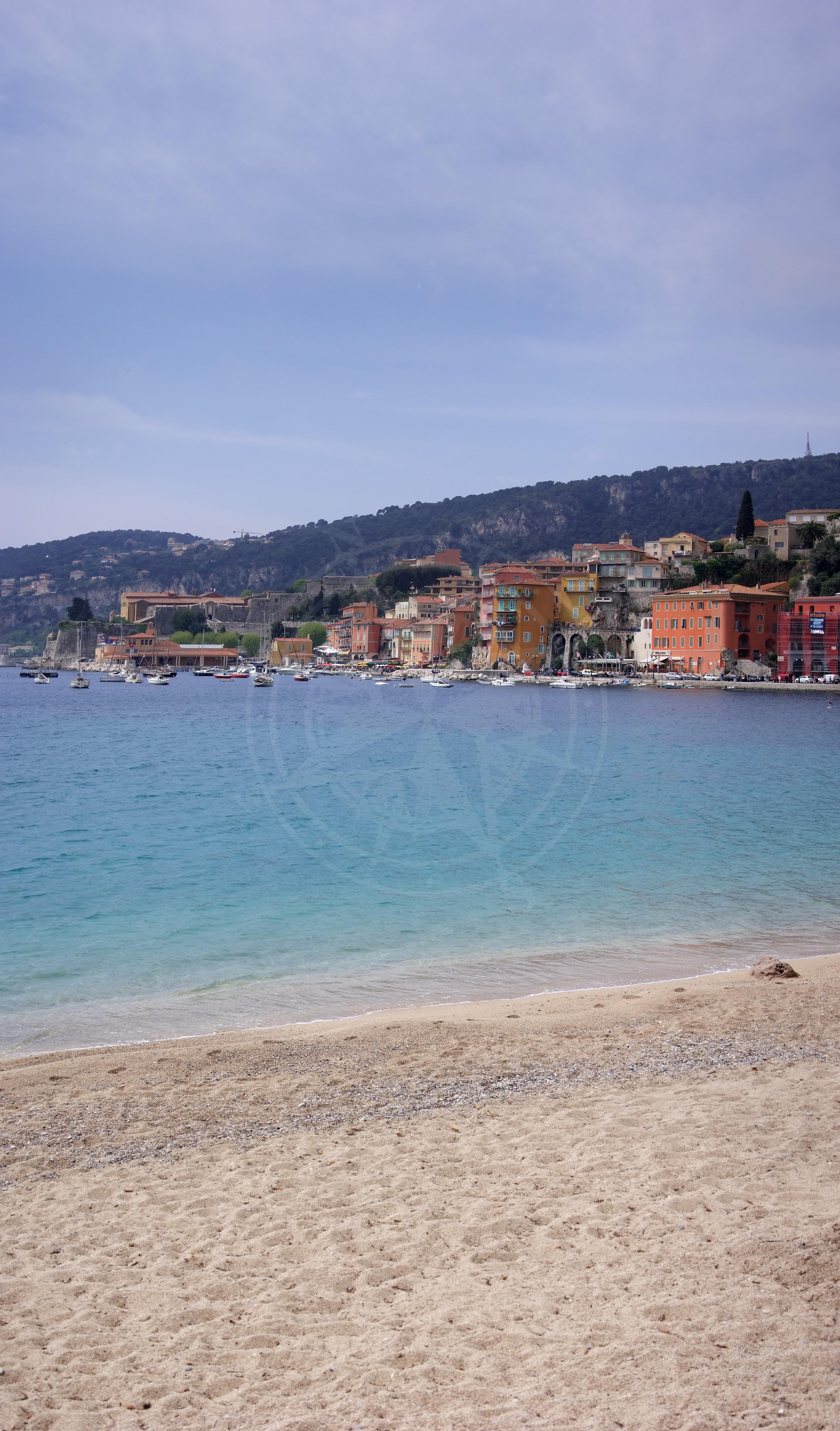 Panorama of Promenade des Marinières Beach and Port in Villefranche-sur-Mer in Spring