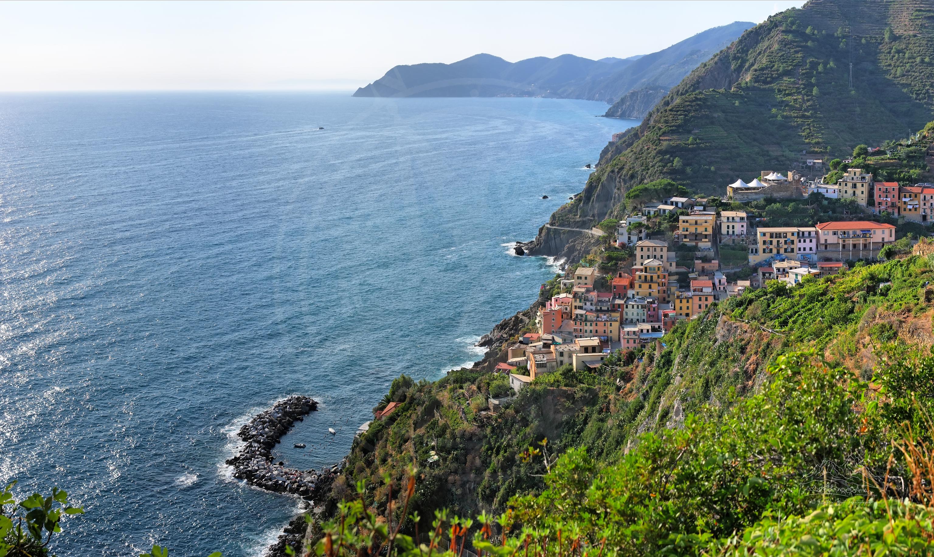 Vista Panoramica Estiva di Riomaggiore sulla Costa da Via De Gasperi
