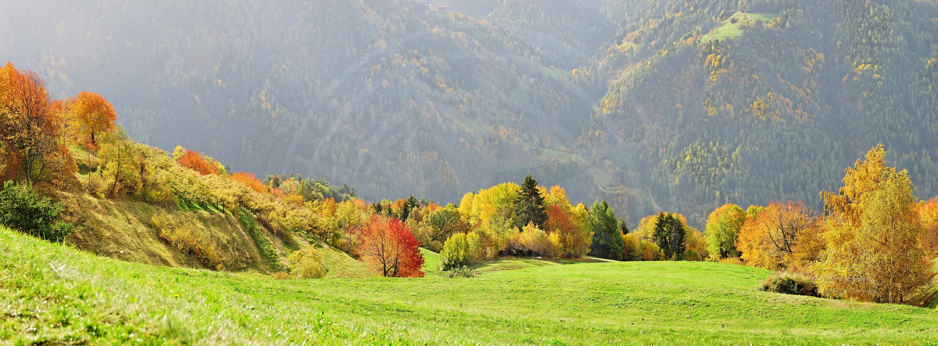 Panorama Herbstlandschaft mit Bauernland in Südtirol, Italien