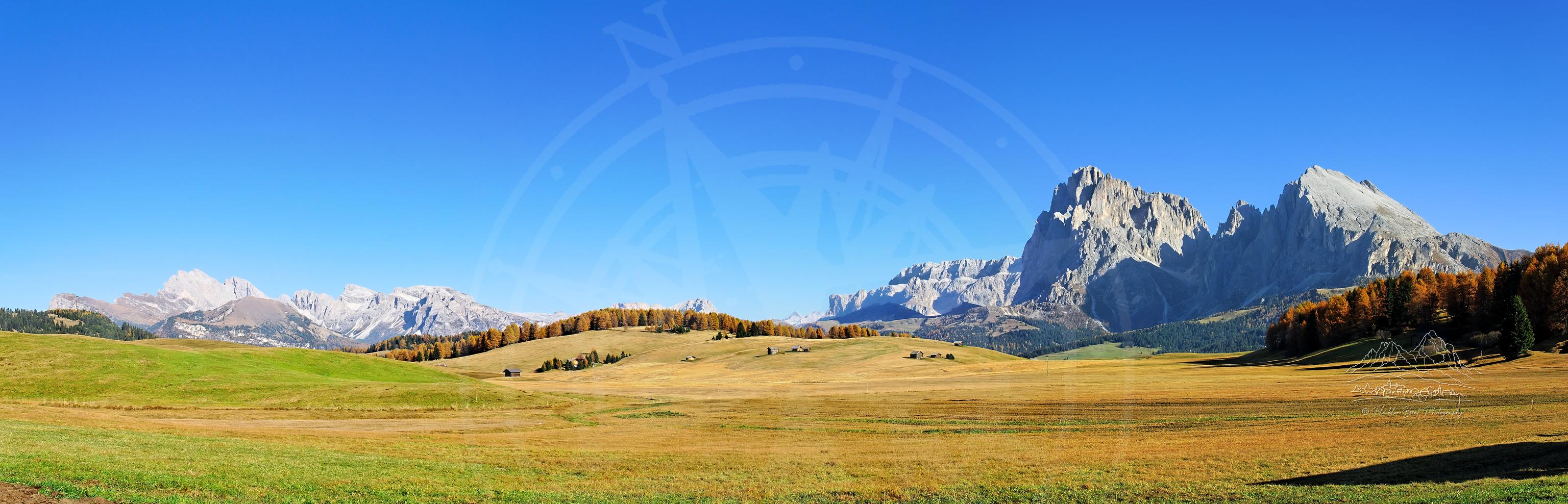 Panoramic Autumn Landscape at Seiser Alm, South Tyrol, Italy