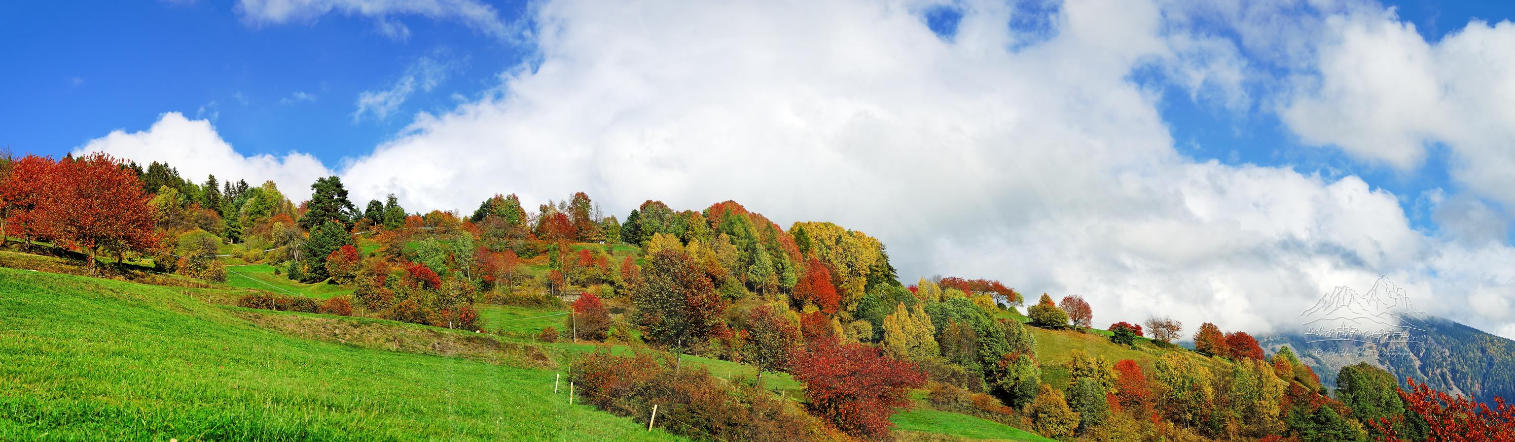Panorama von Herbst-Farmland in Südtirol, Italien