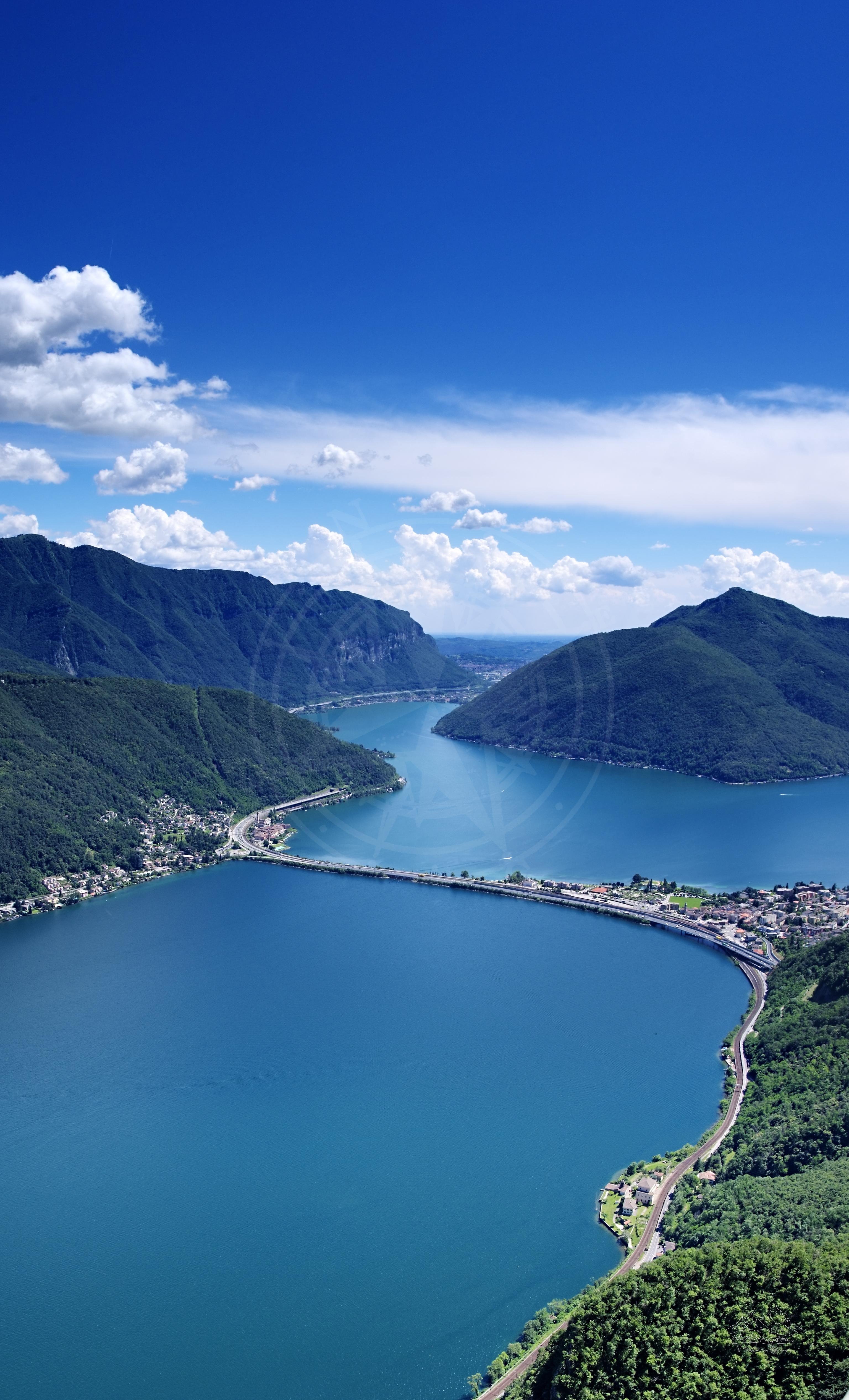 Panoramic Mountain Lake View at Monte San Salvatore, Lugano in Summer