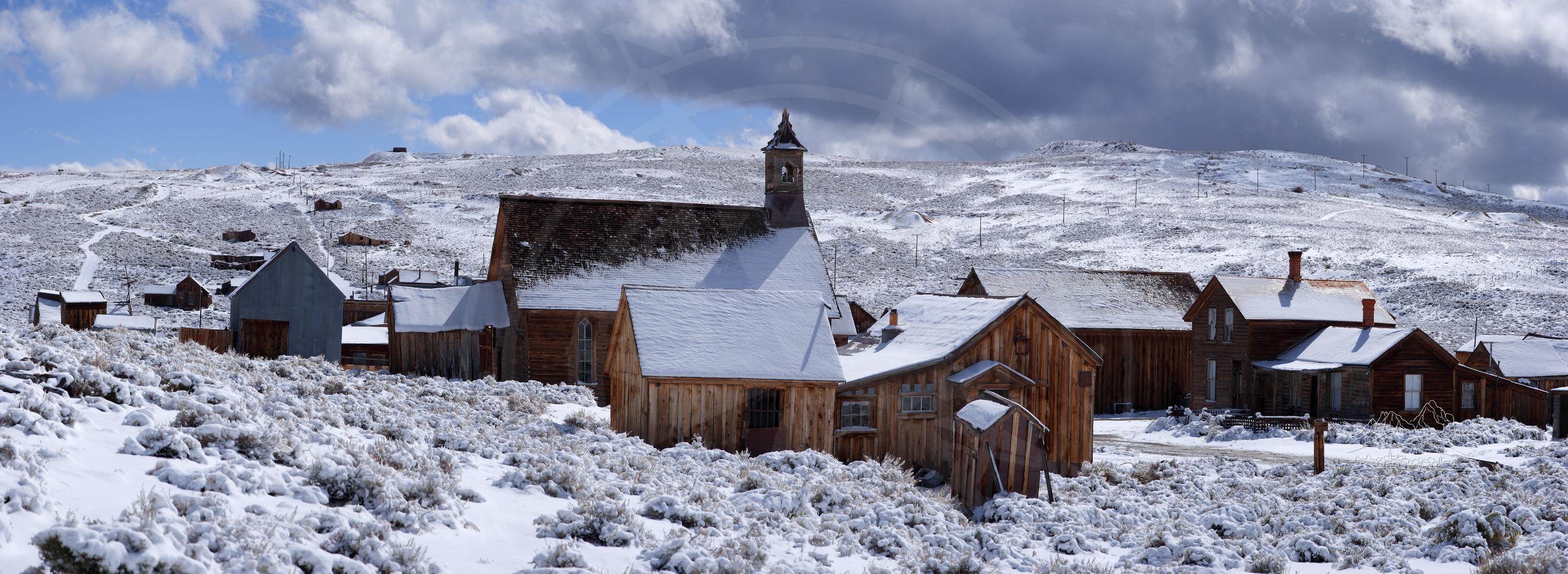 Autumn Panoramic View of Bodie Ghost Town on Geiger Road