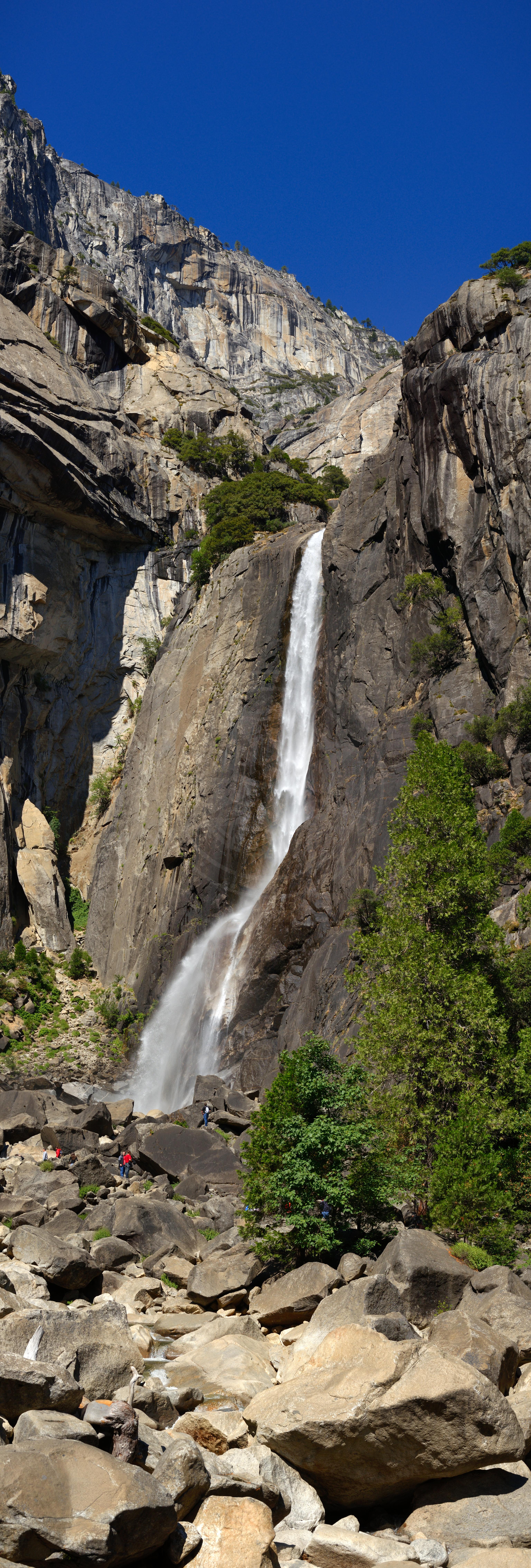 Autumn Panorama of Lower Yosemite Fall Trail Scenic Waterfall