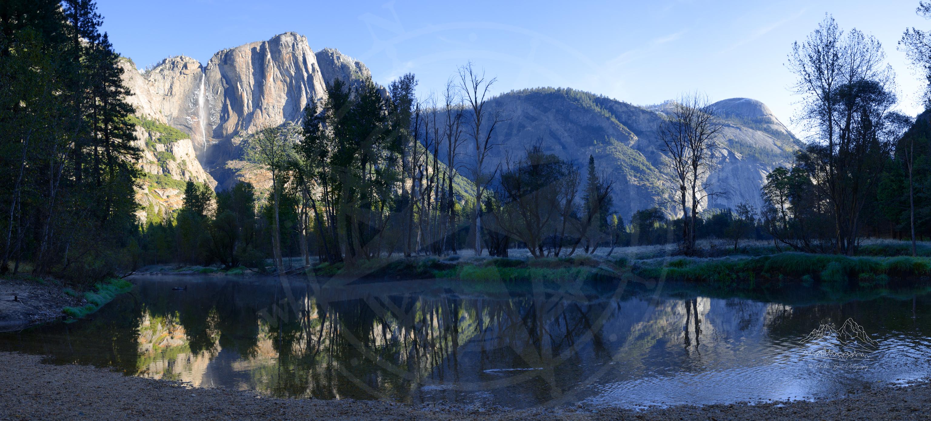 Autumn Panoramic Landscape at Swinging Bridge, Yosemite Village