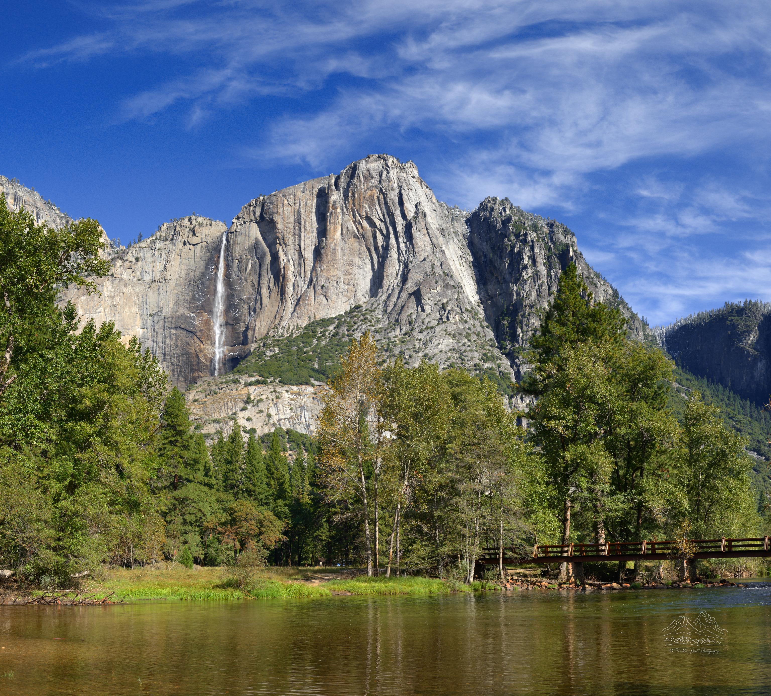 Panoramic Autumn Landscape of Yosemite Valley with Waterfall and Merced River