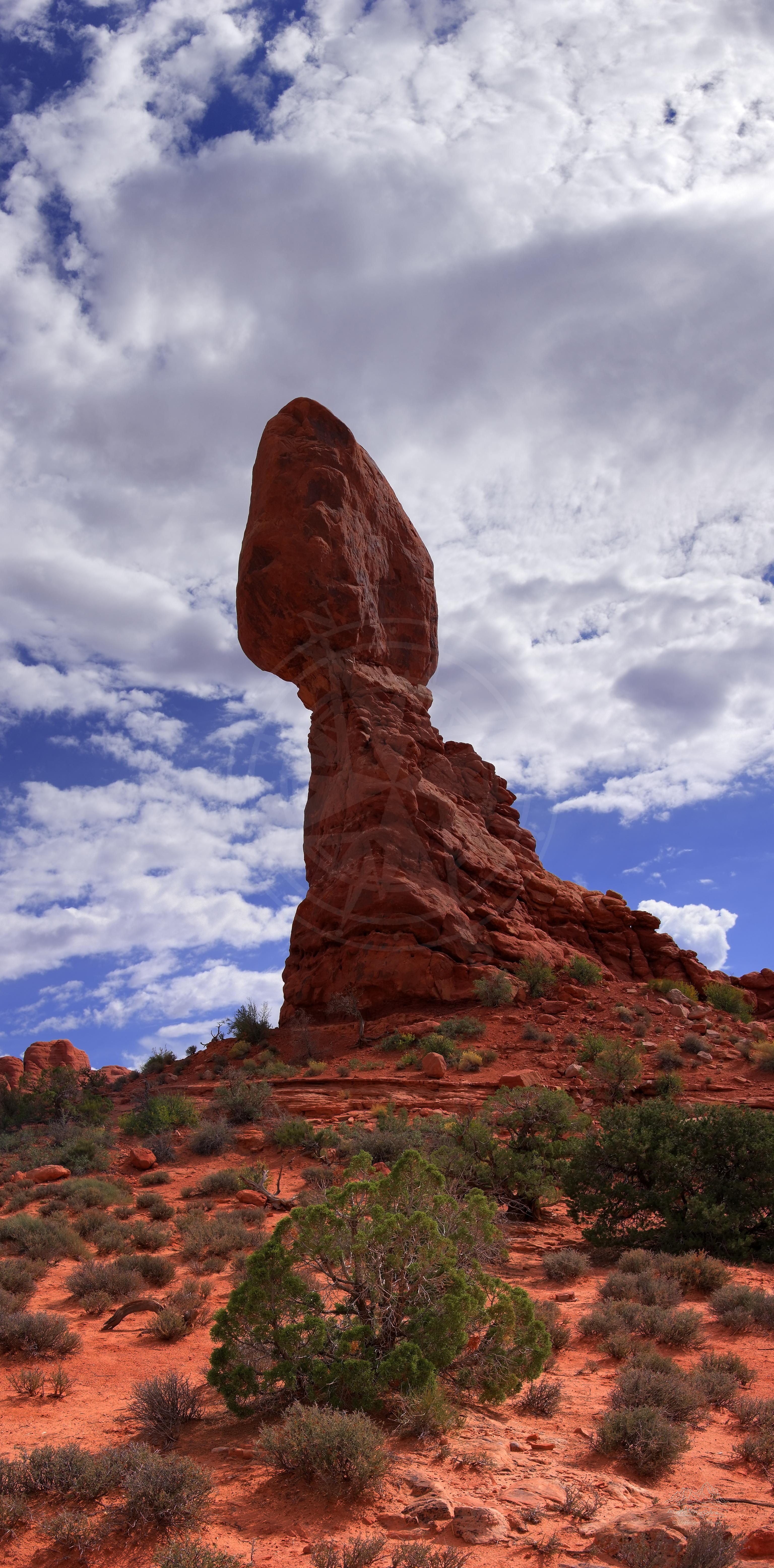 Panoramic Autumn View of Balanced Rock Trail in Arches National Park Utah