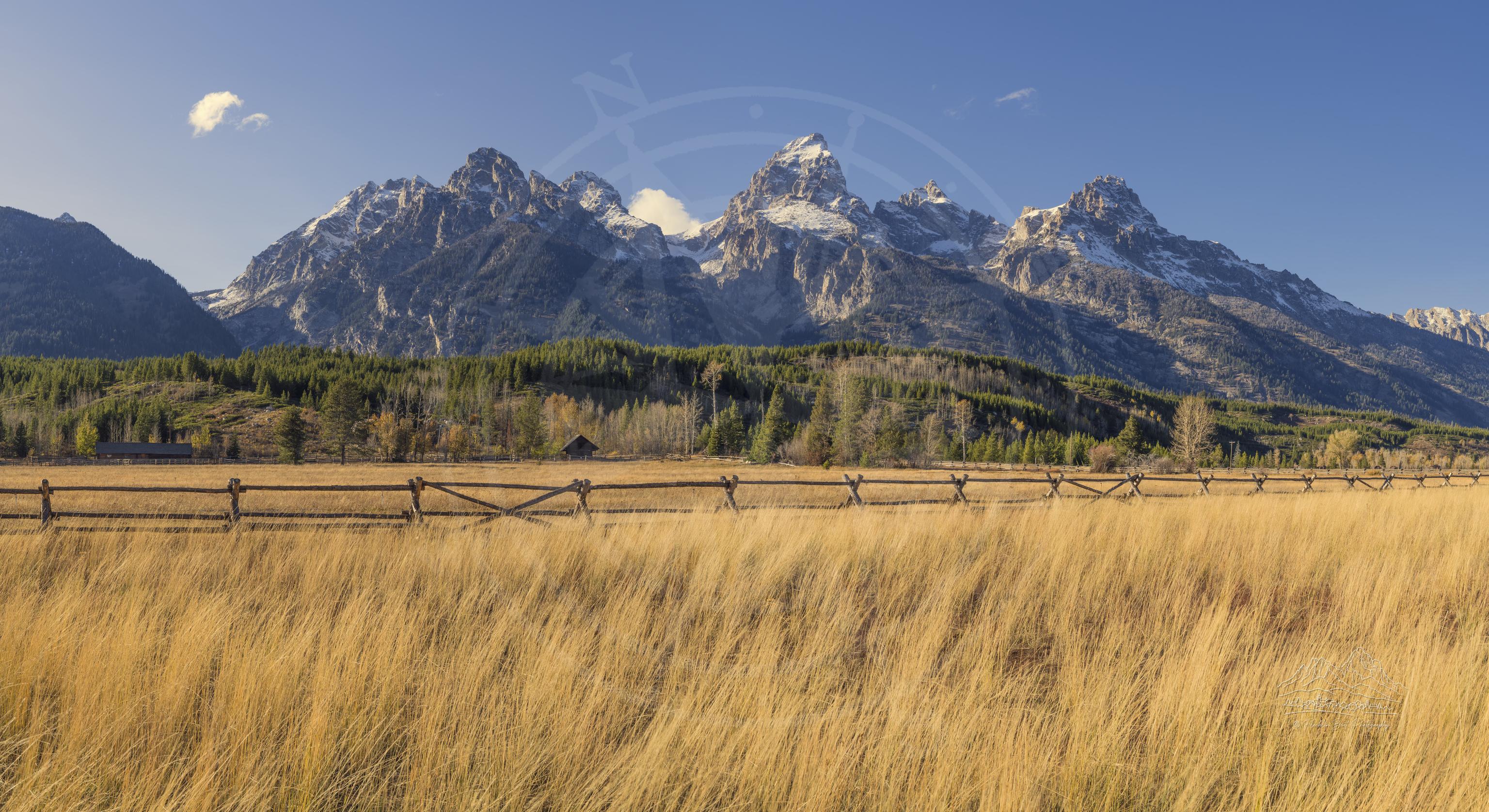 Panorama Autunnale di Prateria e Catena Montuosa sulla Teton Park Road Wyoming